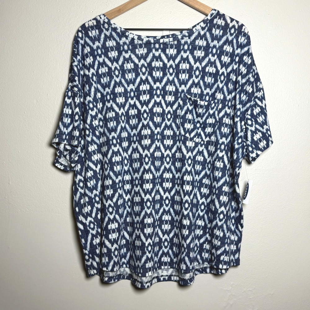 Old Navy NEW Womens‎ Crew Top XXL Blue Geometric Tribal Print Basic Oversized